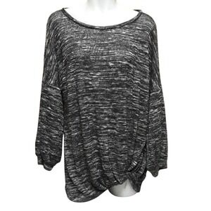 Paradox Womens Black White Space Dye Twist Front Knot Hem Knit Top Relaxed Fit